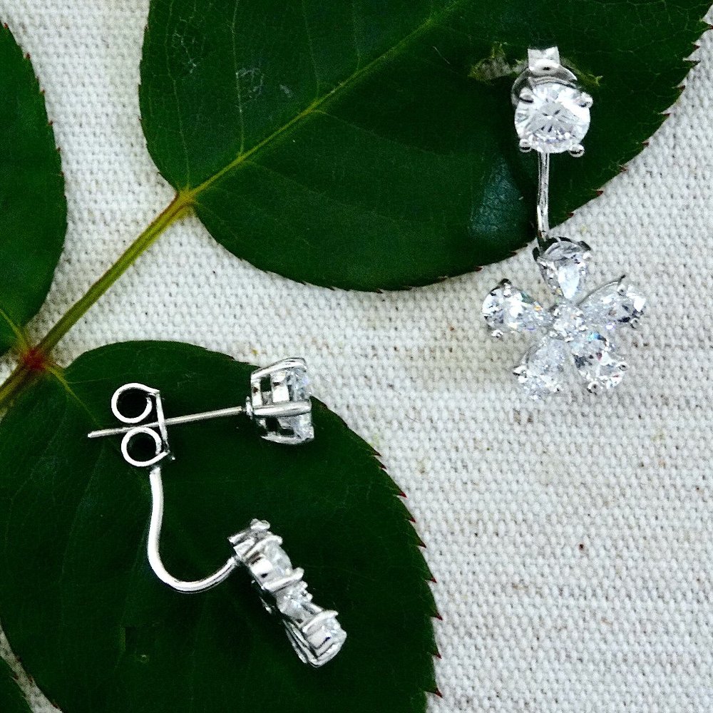 Kenneth Jay Lane Front Back CZ Drop Flower Earrings NWT